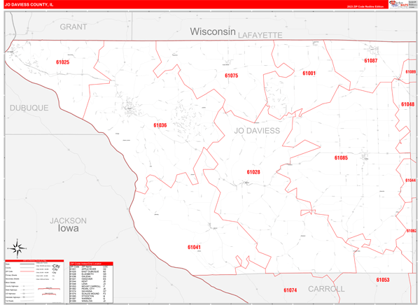 Jo Daviess County Wall Map Red Line Style